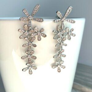 NEW ~ Anthropologie Shashi Delicate Pave Crystal Cascading Flower Earrings